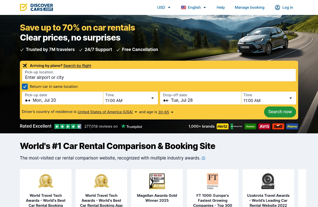 DiscoverCars official website - international driving permit italy