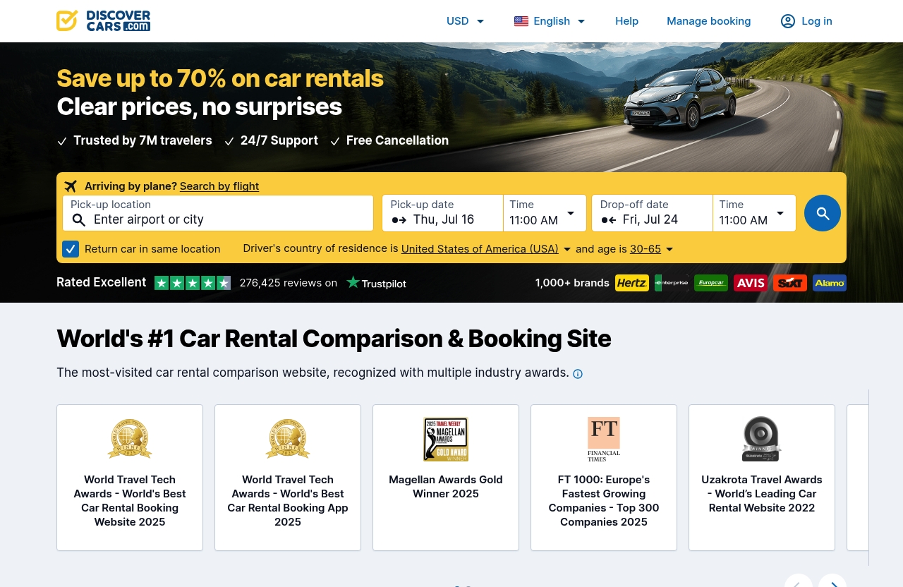 DiscoverCars official website - car rental in italy